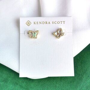 New Kendra Scott Gold Stud Earrings - Lillia Butterfly Dichroic Glass